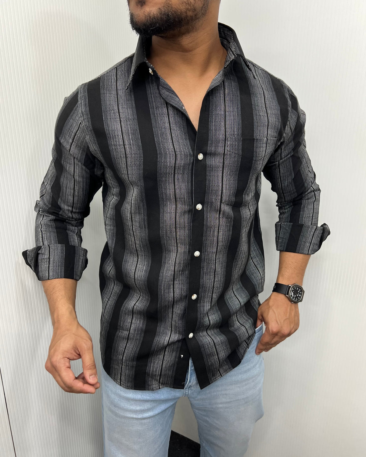 Self Striped Jute Cotton Shirt