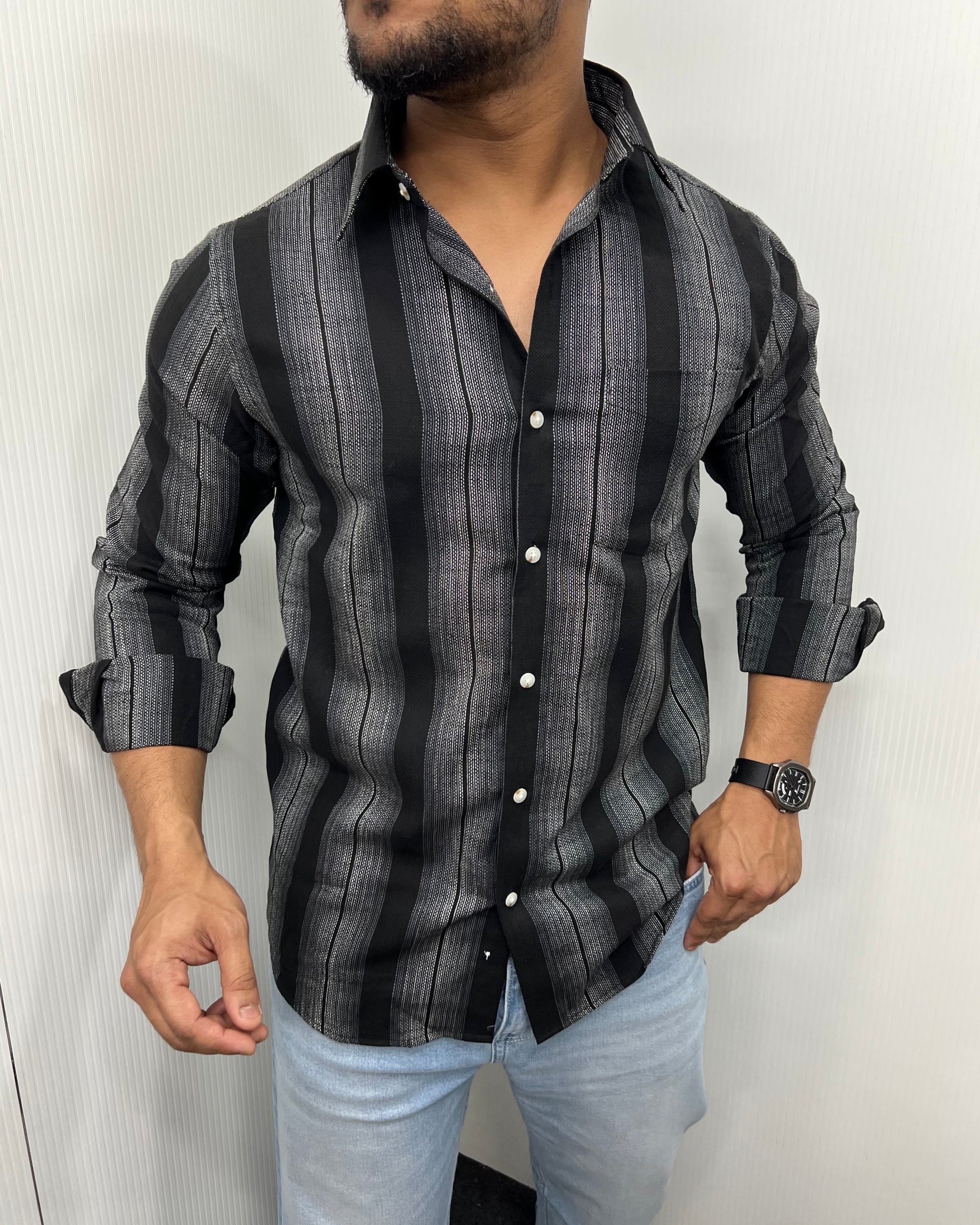 Self Striped Jute Cotton Shirt