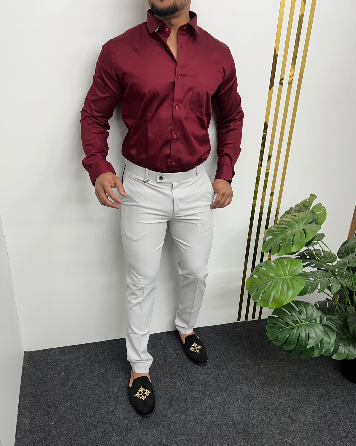 Maroon Cotton Satin Shirt