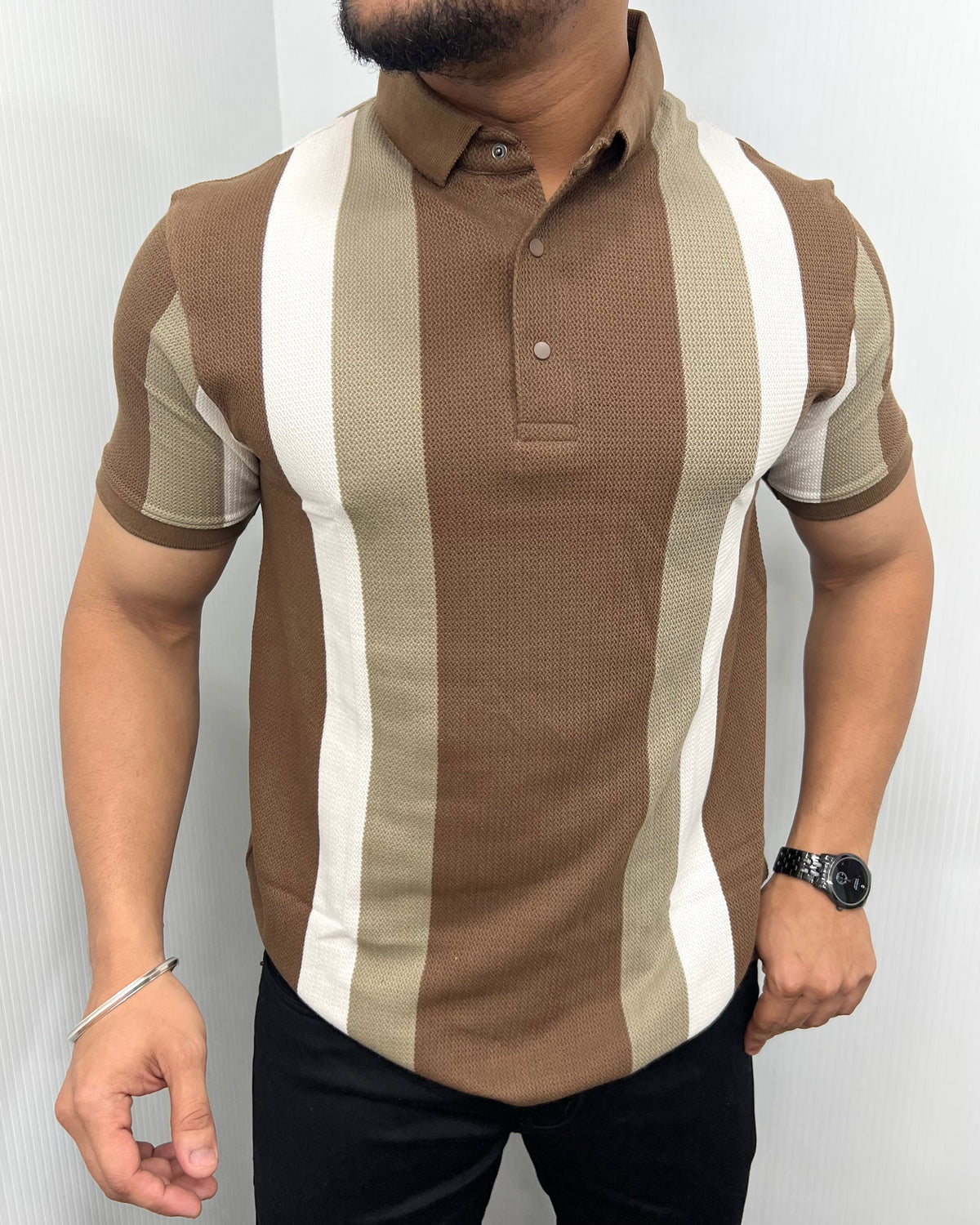 Brown Matty Structure Striped T-Shirt