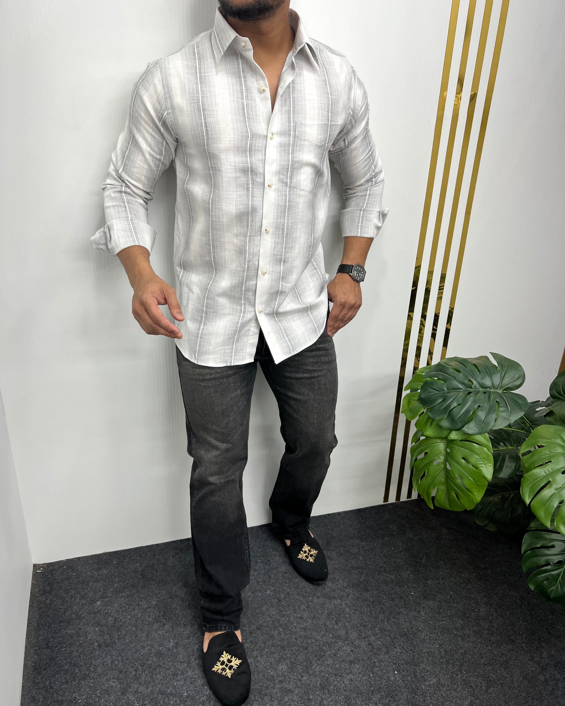 Self Striped Jute Cotton Shirt