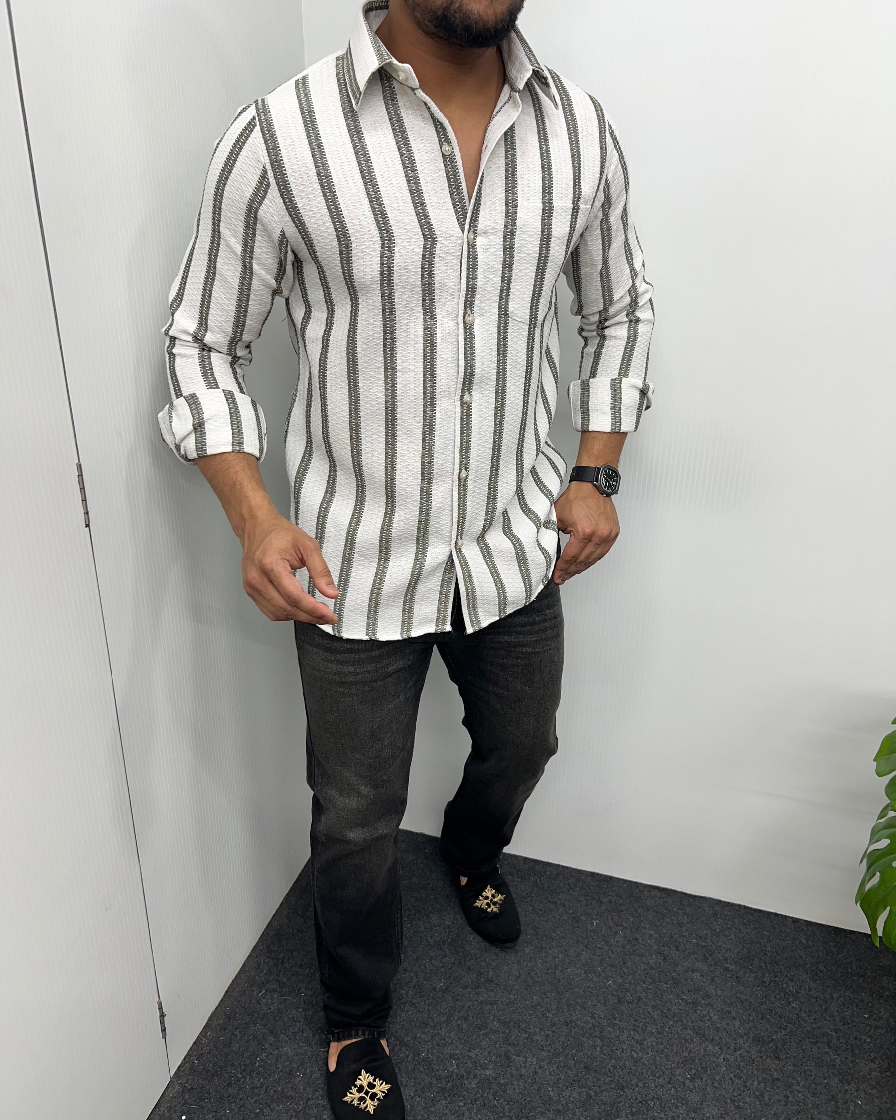 Self Striped Jute Cotton Shirt