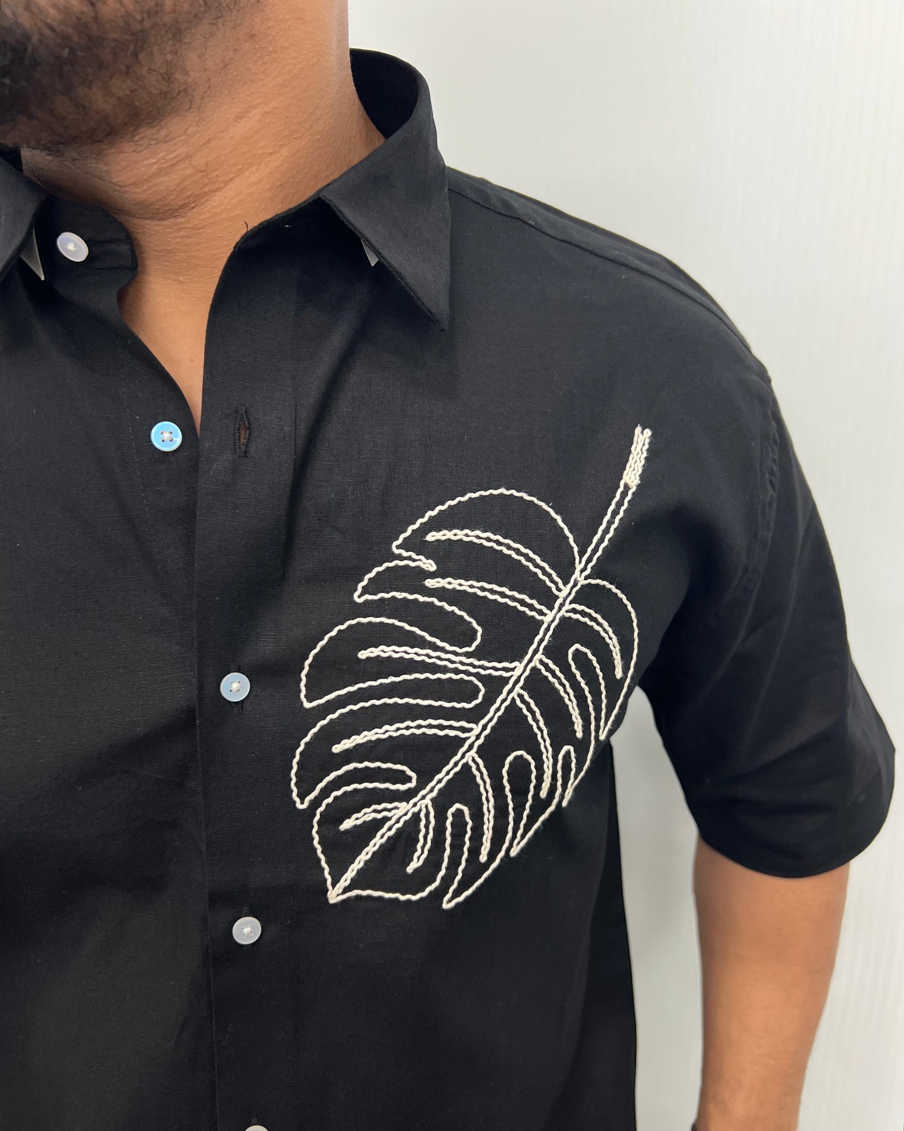 Embroidery Cotton Linen Half Shirt