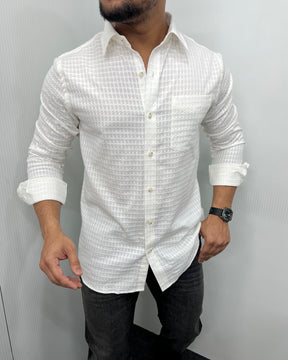 White Self Embroidery Shirt