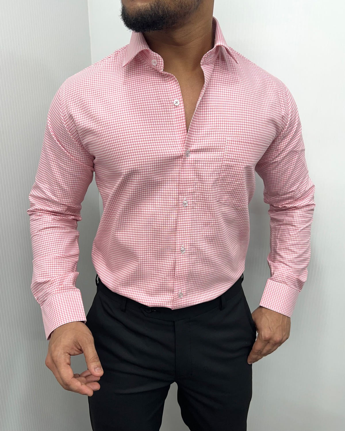 Pastel Pink Cotton Gingham Checks Shirt