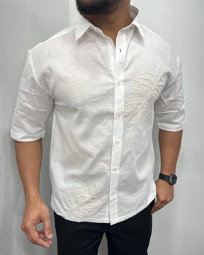 Embroidery Cotton Linen Half Shirt