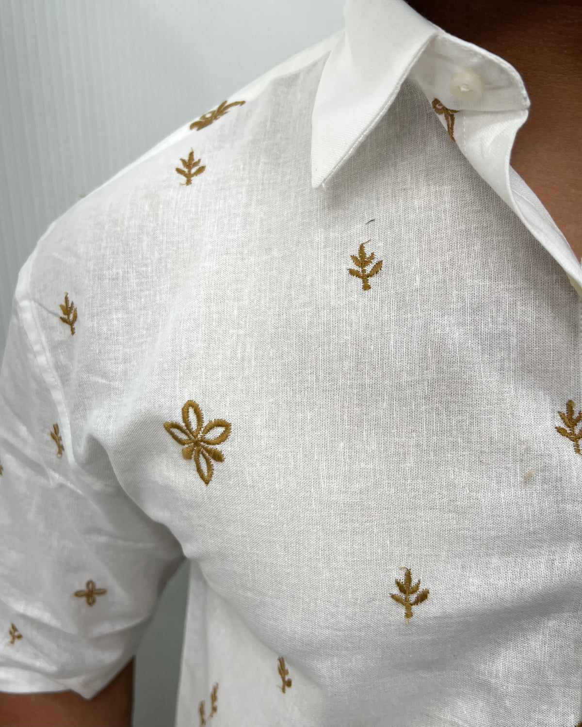 Embroidery Cotton Linen Half Shirt