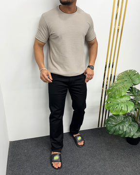 Dusty Gray Plain Half Sleeve Knit T-Shirt