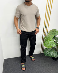 Dusty Gray Plain Half Sleeve Knit T-Shirt