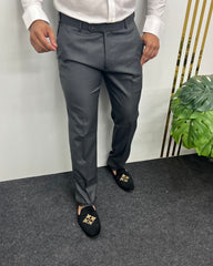 Dark Gray Self Line Straight Fit Flexiwaist Business Class Formal Pant