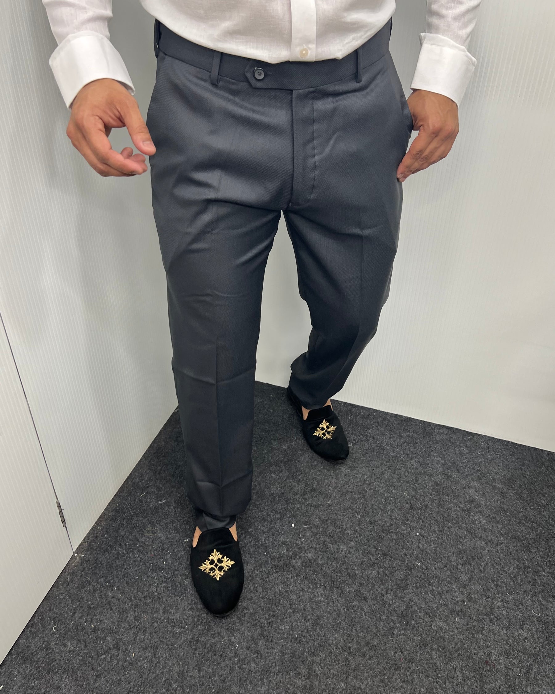 Dark Gray Straight Fit Dobby Flexiwaist Business Class Formal Pant