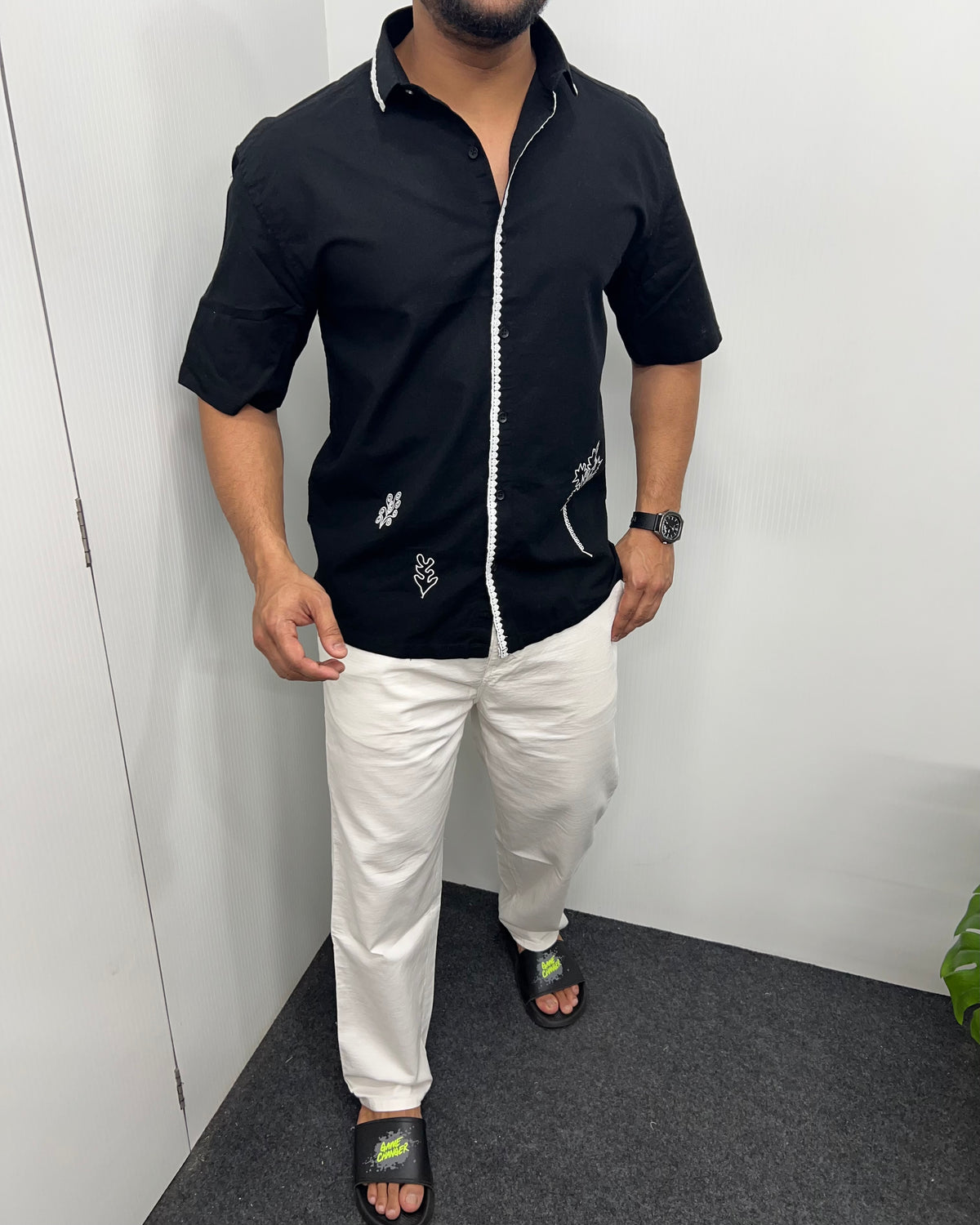 Embroidery Cotton Linen Half Shirt