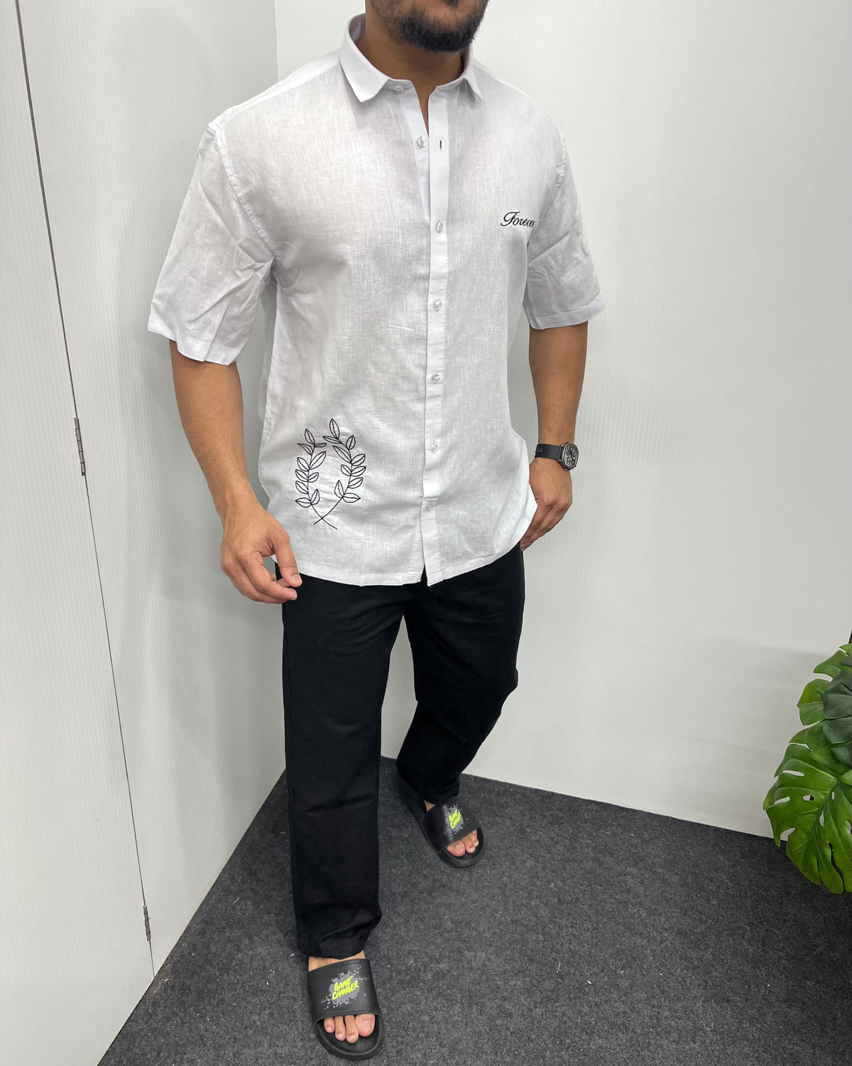 Embroidery Cotton Linen Half Shirt