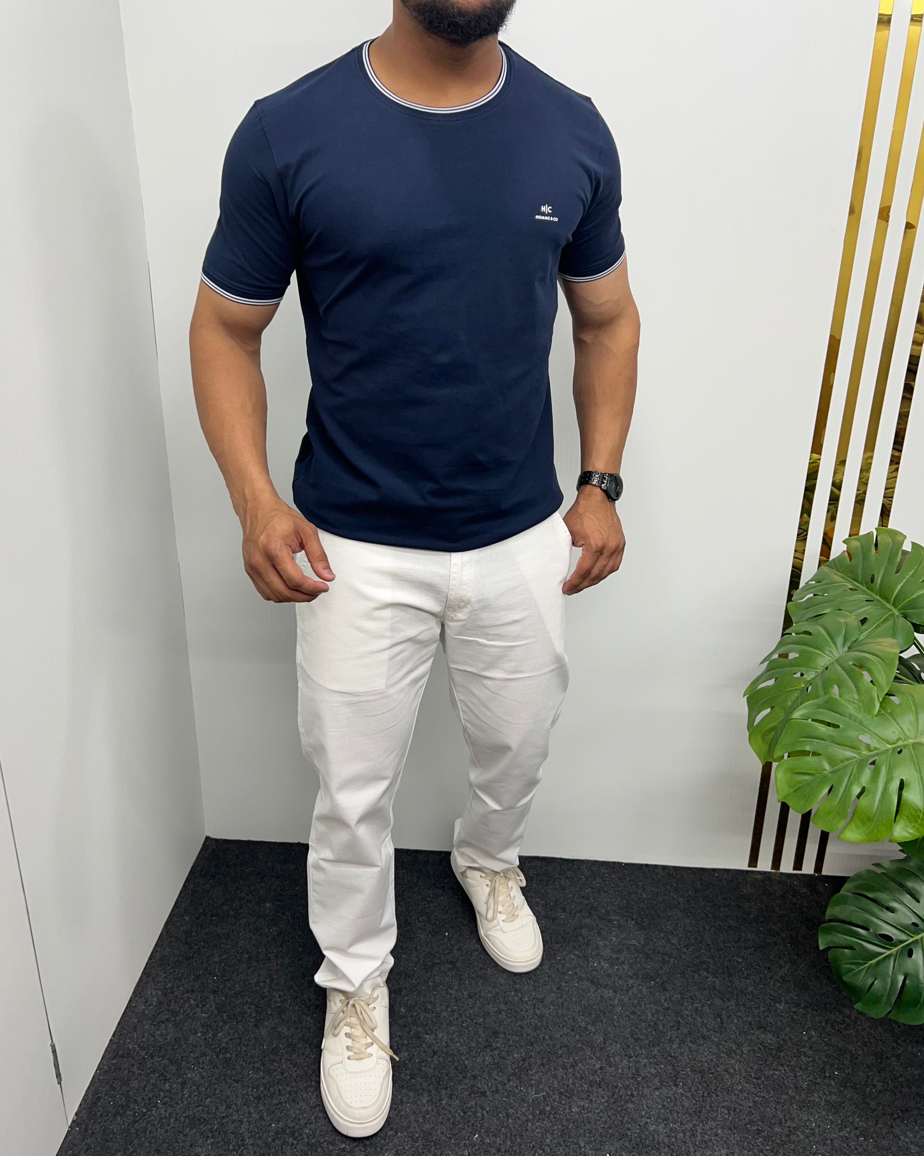 Navy Blue Cotton Matty Round Neck T-Shirt