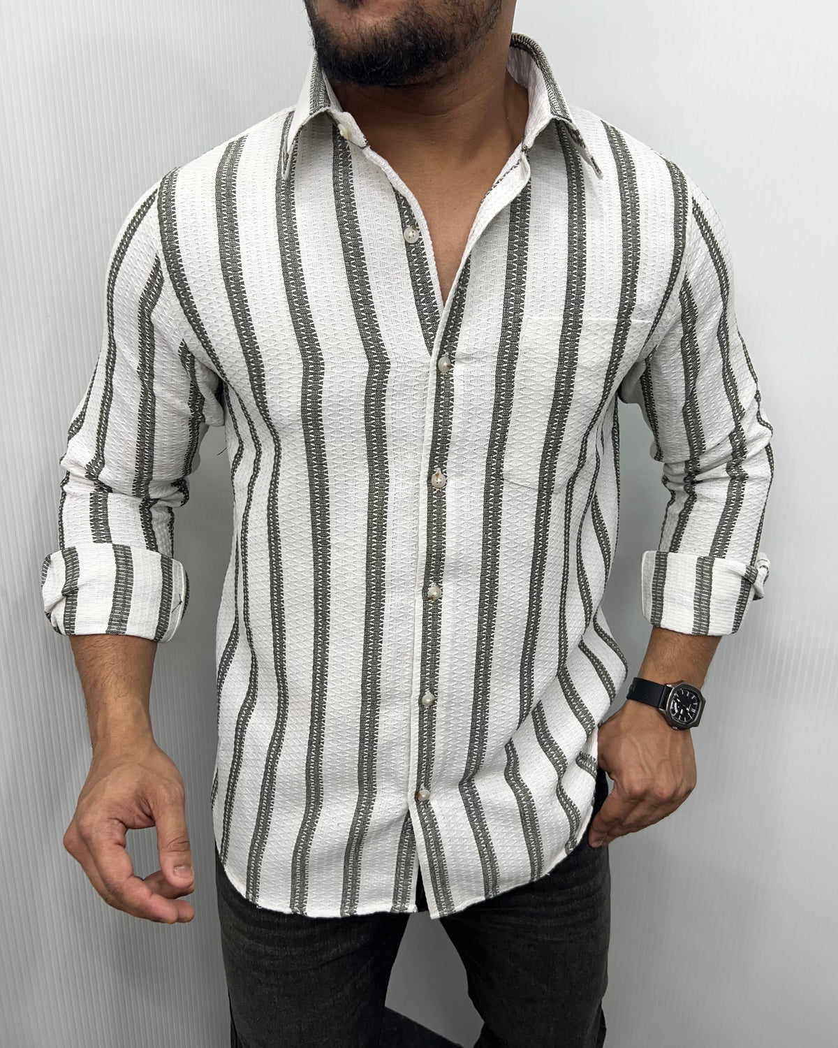 Self Striped Jute Cotton Shirt