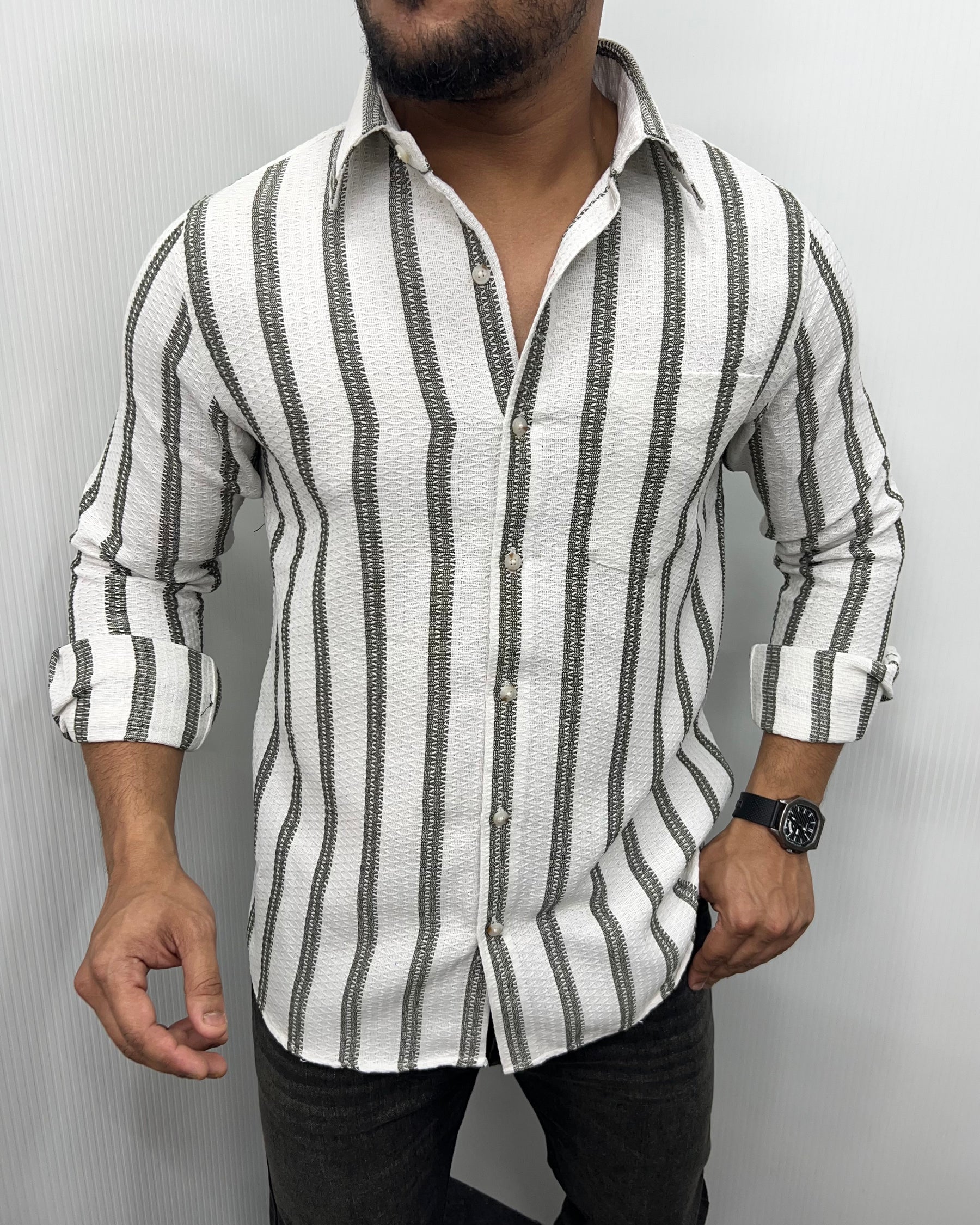 Self Striped Jute Cotton Shirt