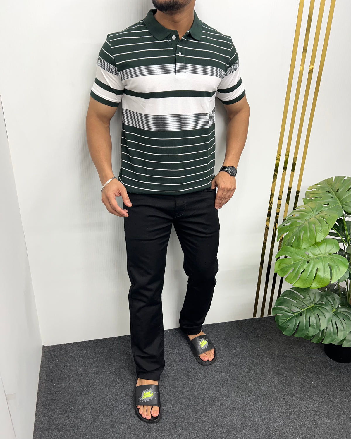 Green Collar Matty Striped T-Shirt