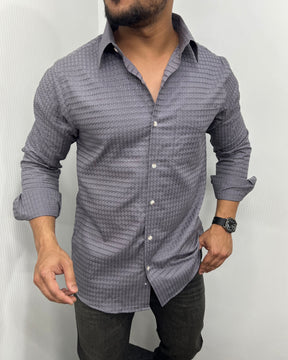 Grey Self Embroidery Shirt