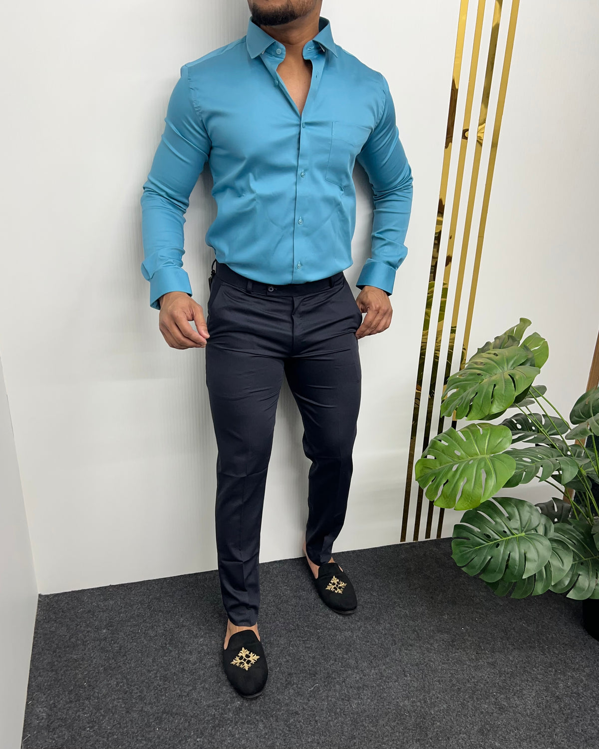 Pacific Blue Cotton Satin Shirt