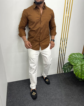 Brown Business Class Oxford Lycra Formal Shirt
