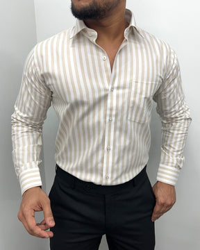 Cream Oxford Premium Fine Cotton Vertical Striped Shirt