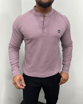 Lilac Premium Cotton Waffle Henley Neck Full Sleeve T-Shirt