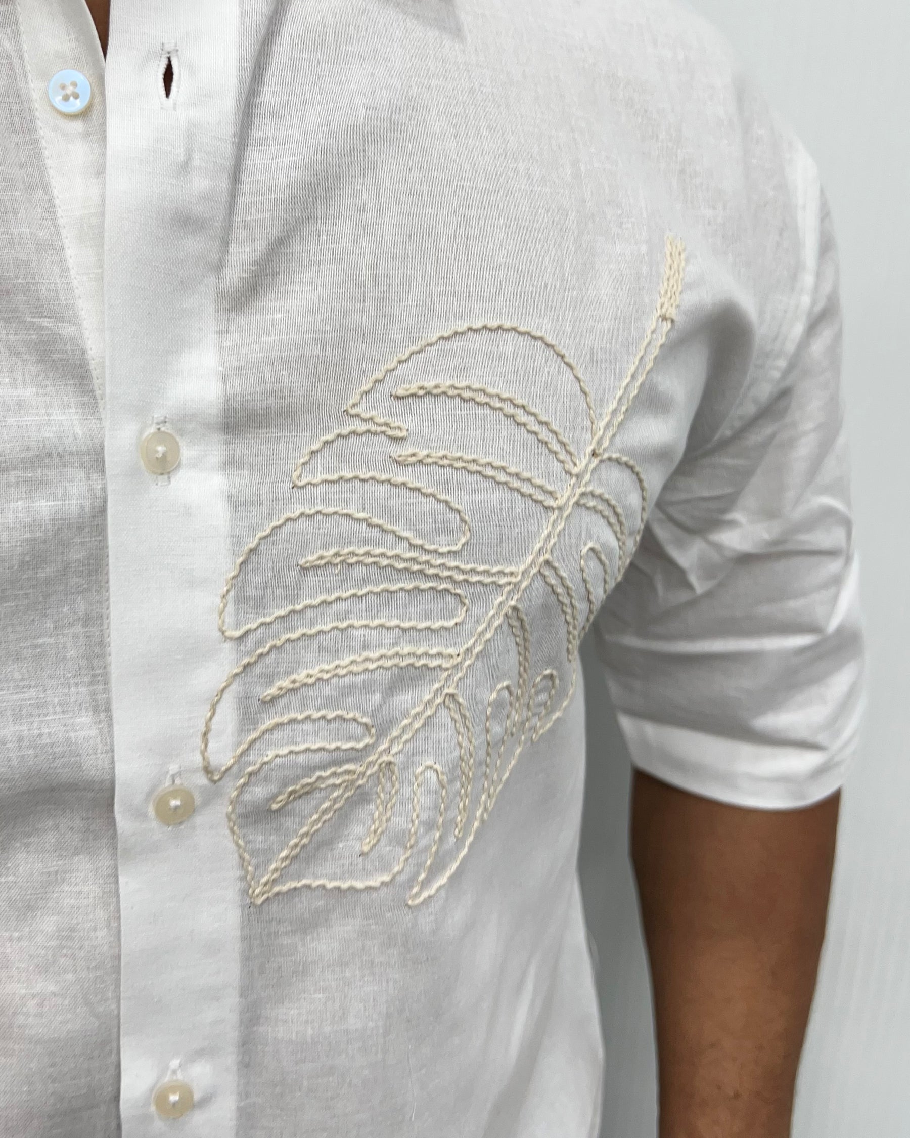 Embroidery Cotton Linen Half Shirt