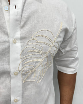 Embroidery Cotton Linen Half Shirt
