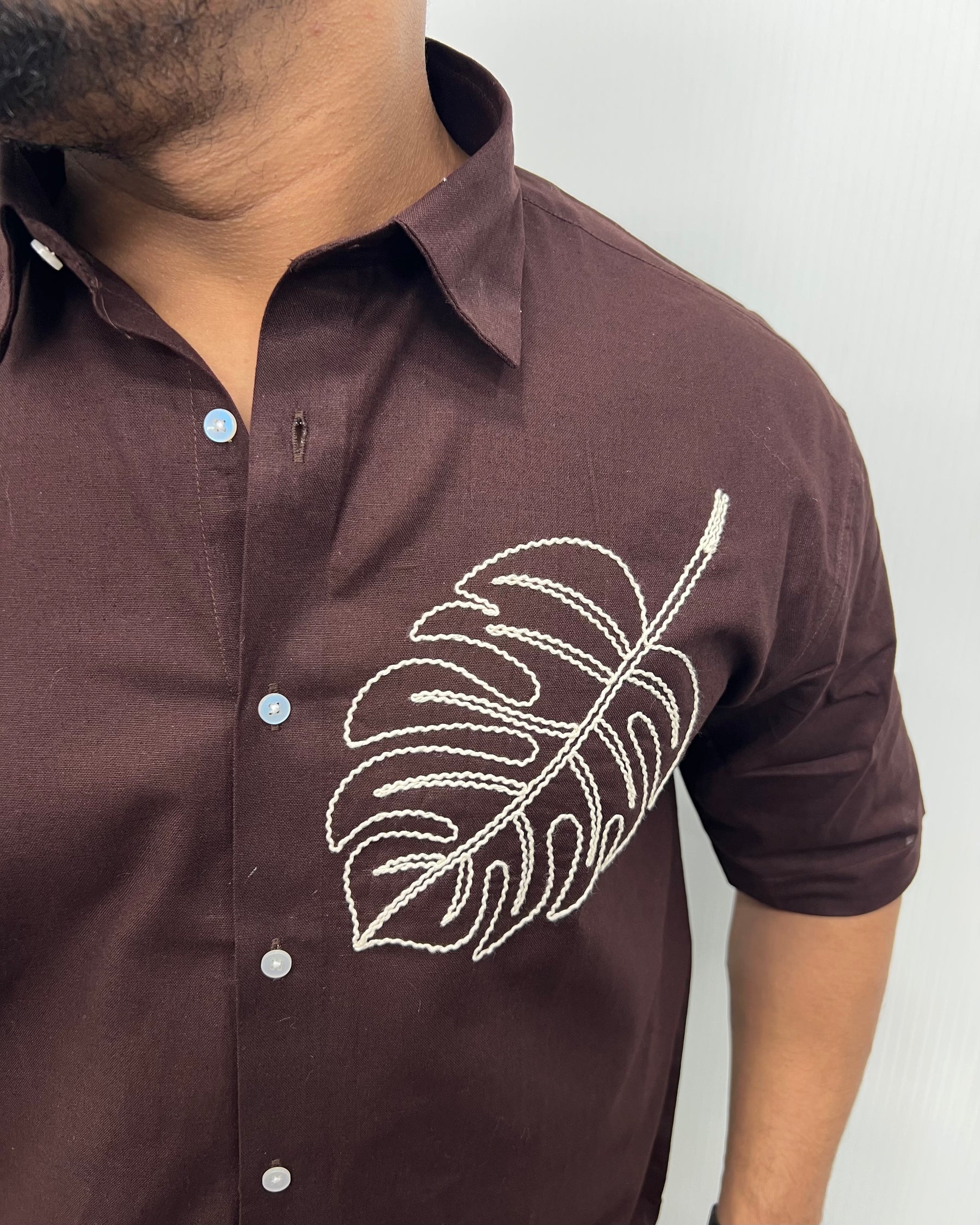 Embroidery Cotton Linen Half Shirt