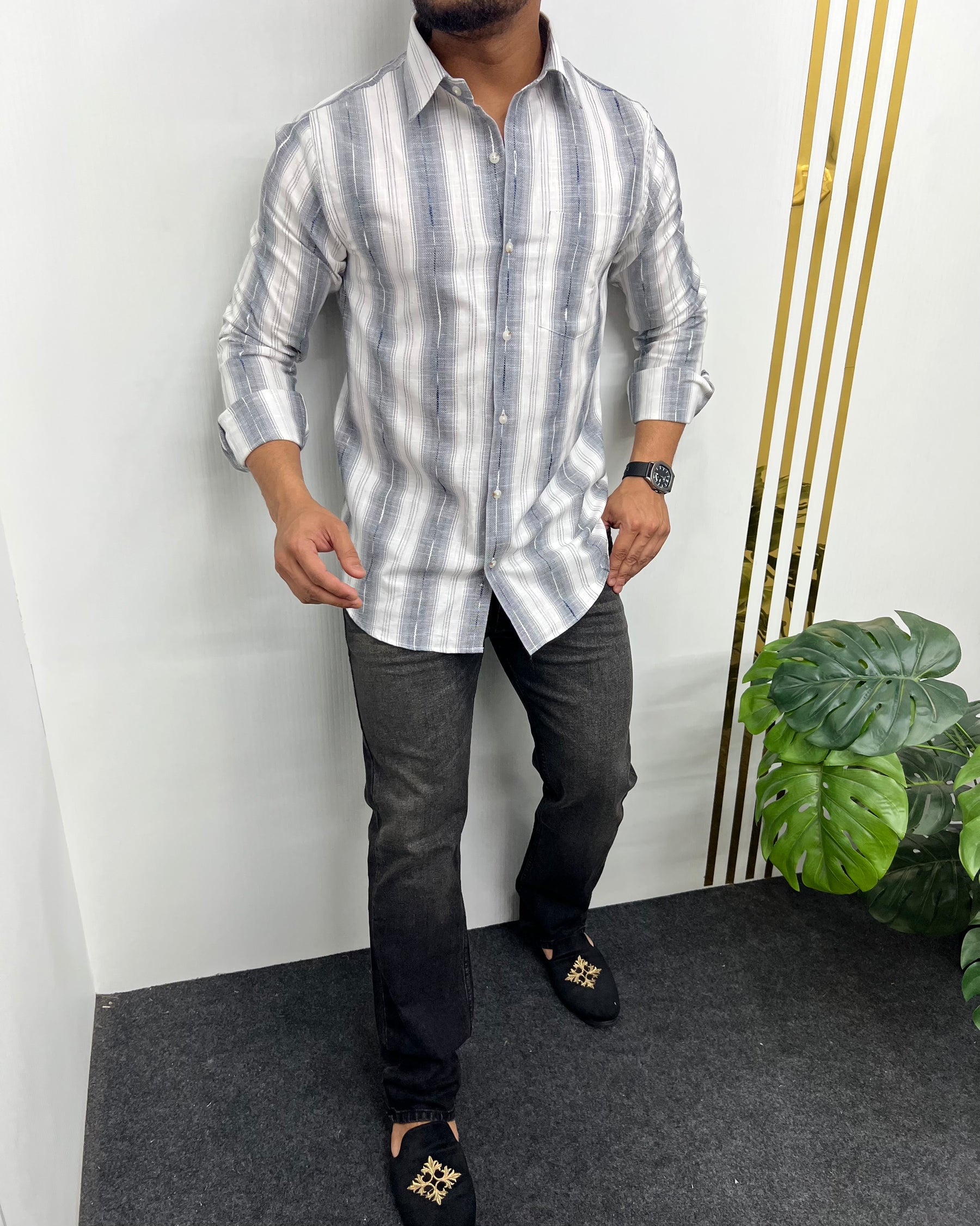 Self Striped Jute Cotton Shirt