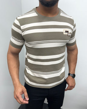 Henna Cotton Striped Round Neck T-Shirt