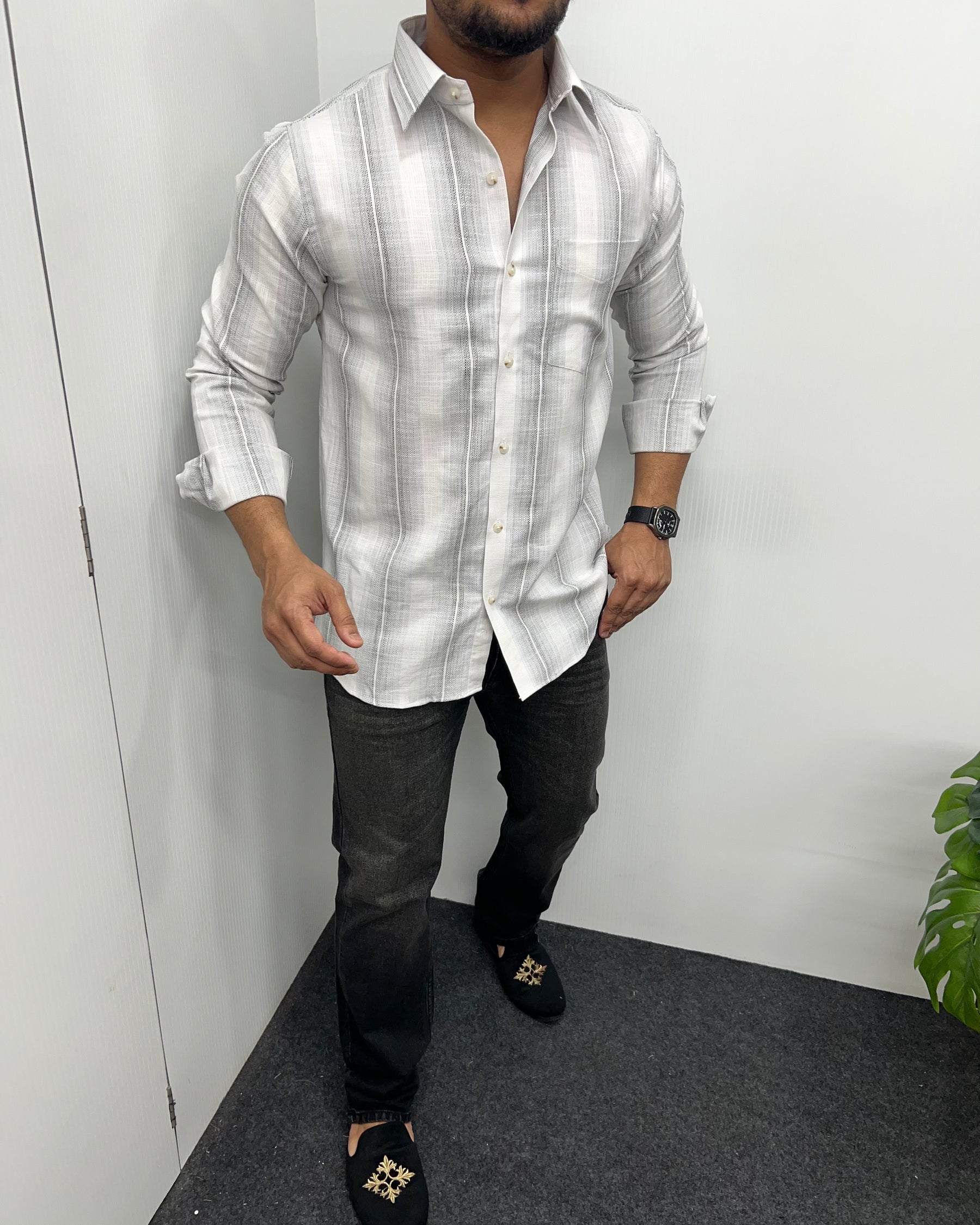 Self Striped Jute Cotton Shirt