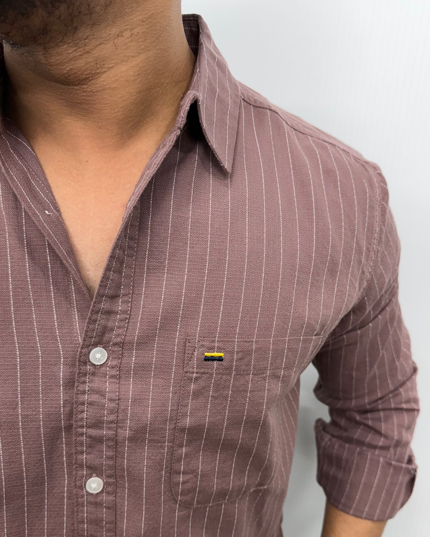 Mauve Brown Viscose Fabric Striped Shirt
